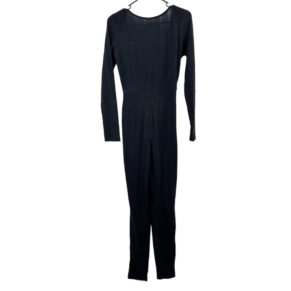Shein Jumpsuit Women Medium NEW Black Ribbed Knit Long Sleeve Open Back Sxy